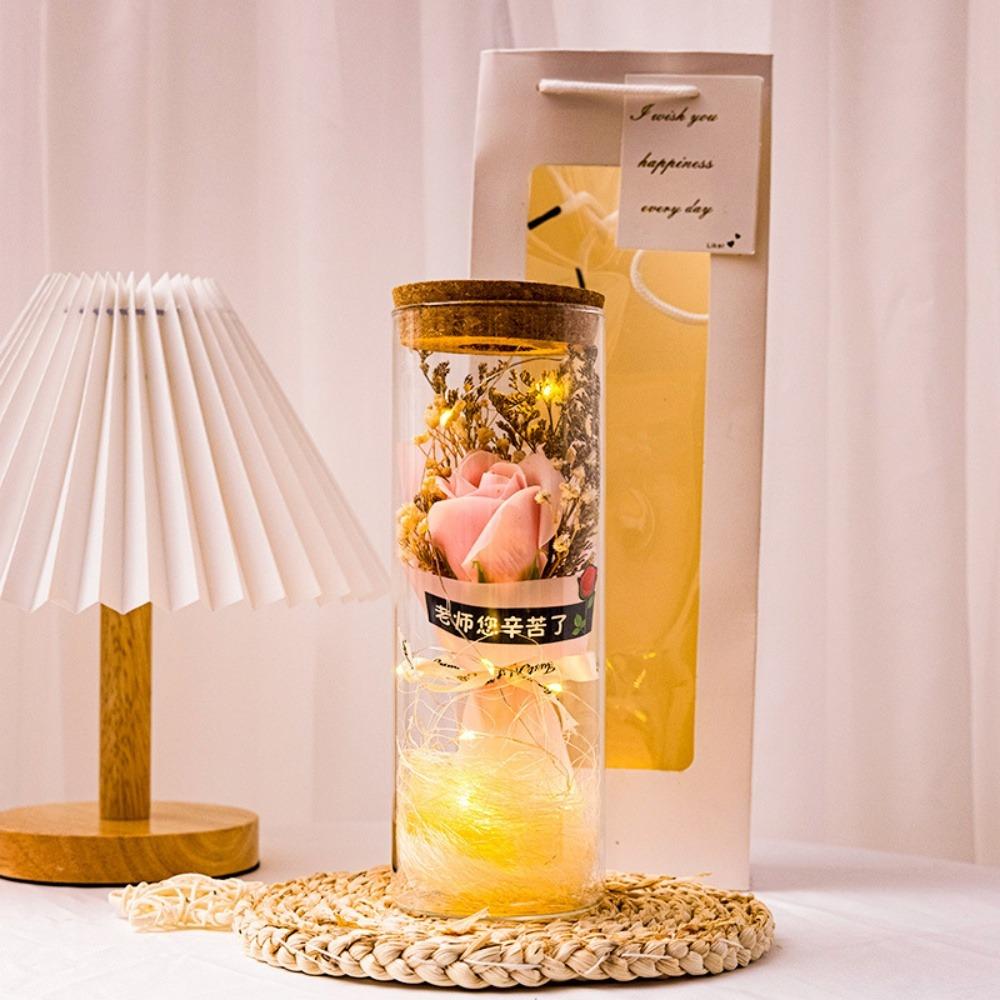 Evig rose LED-glasskuppelbukett Romantisk opplyst ornament Perfekt Valentinsdag Juleinnredning romantisk gave