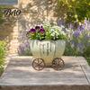 Office Desk Planter Retro Pumpkin Cart Planter, Decorative Metal Flowerpot with Drainage Hole, Stylish Unique Flower Pot Plant for Indoor Outdoor Home