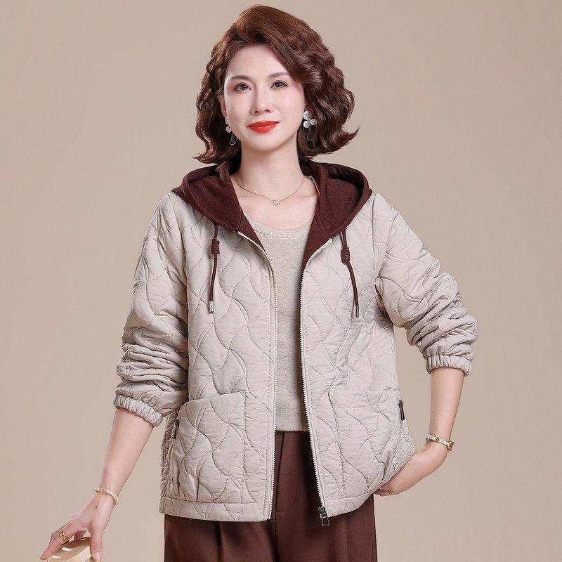 

Spring Hooded Jacket for Middle-Aged Women - Solid Color, Stylish Short Cardigan for Spring/Autumn 3XL (for 135-150 jin)