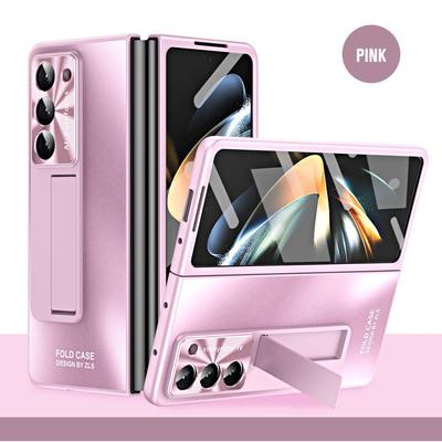 Galvanisierte, harte PC-stoßfeste Telefonabdeckung für Samsung Galaxy Z Fold 6 5 4 3 Hülle mit Displayschutzfolie aus gehärtetem Glas, Ständerhalter
