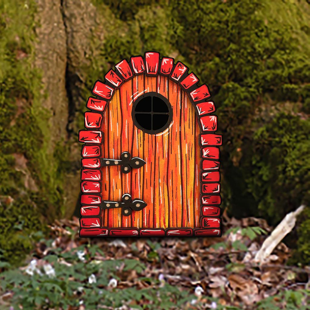 Delightful Garden Accessories Handmade Wooden Figurines with Enchanting Elf Door Window GardensStatues Decoration