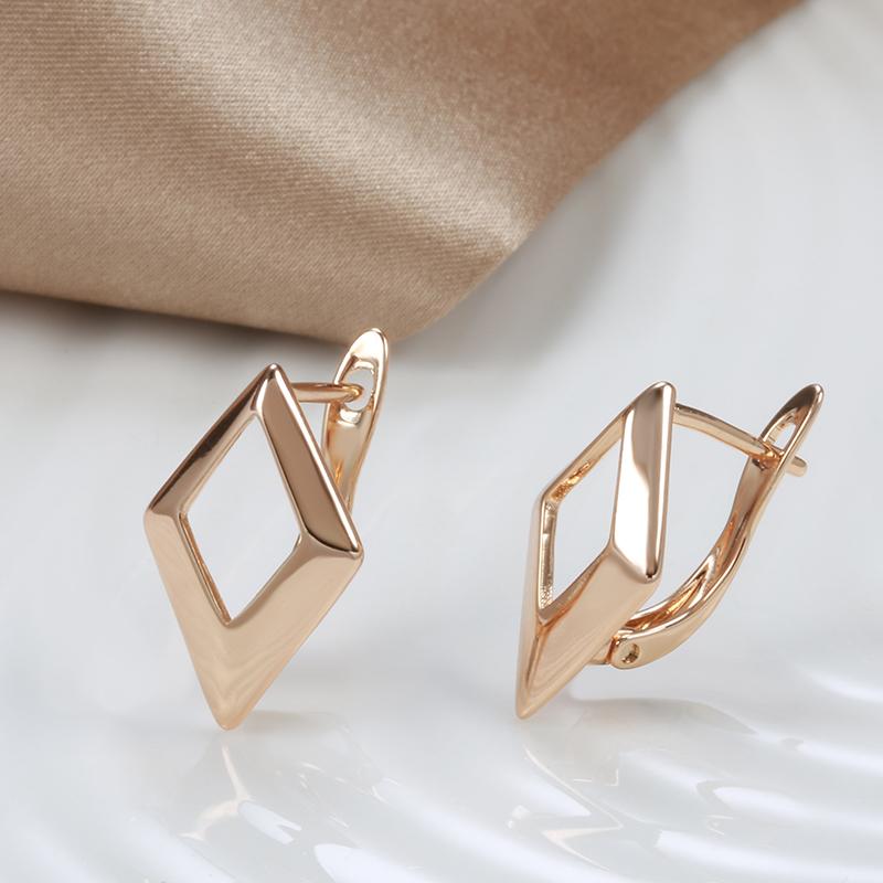 Glossy Dangle Earrings  Rose Gold Color Simple Hollow Rhombus Earrings For Women High Quality Daily Fine Jewelry