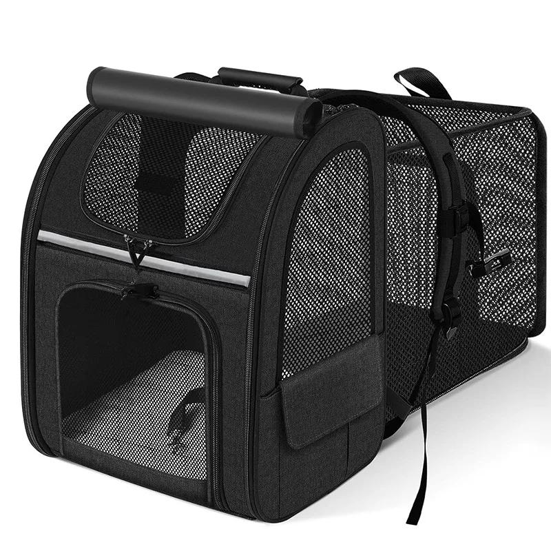 Portable Expandable Cat Bag Backpack Breathable Foldable Pet Carrier for Going Out чёрный