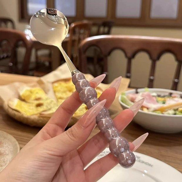 Luxury Pearl-Ceramic Handle Stainless Steel Soup Spoon