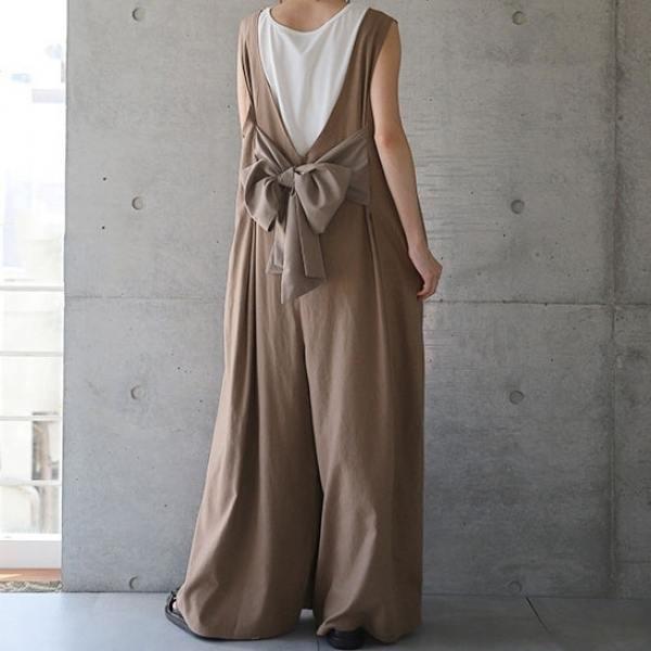 

Винтажный свободный женский летний комбинезон с открытой спиной и бантом сбоку, легкий и спелый, с широкими штанинами, для ветра average size