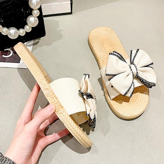 Women's Summer Outer Wear Bowknot Summer Flat-bottomed Fashion Ins Tide Beach Flower Sandals and Slippers