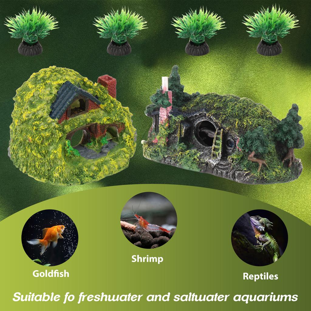 6Pcs Resin Aquarium Decoration Sets Fish Tank Artificial Rockery Landscape Hiding Cave Mountain View Ornament for Cave Pet Fish