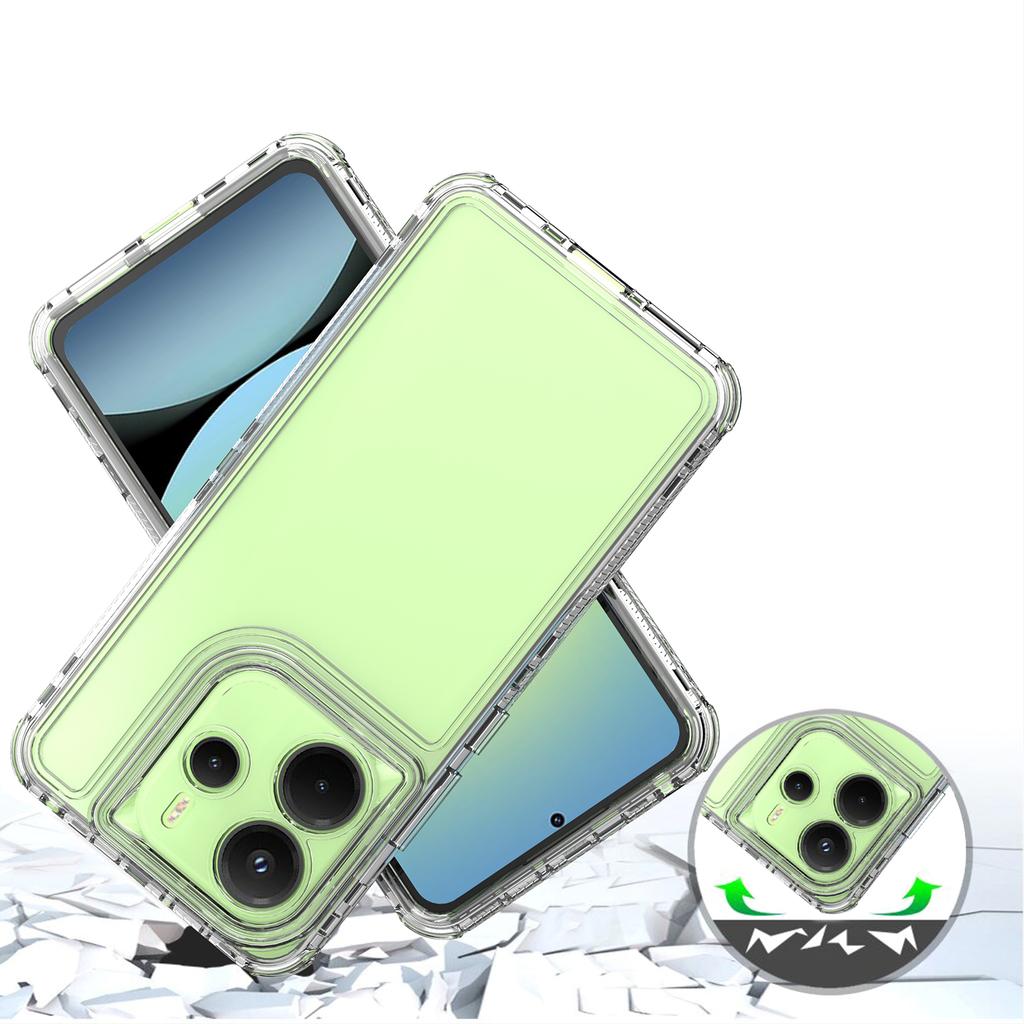 3 in 1 Hybrid Armor Shockproof Case For Xiaomi Redmi Note 14 4G 6.67 inches Plastic Frame Transparent Acrylic TPU Phone Cover