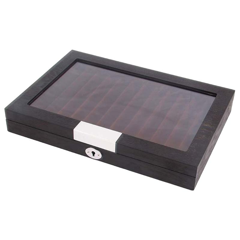 1 PCS Wood Pen Display Box Transparent Window Fountain Storage Showcase Organizer-Collection 12 Slots NONE