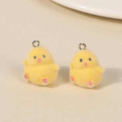 5Pcs 3D Cute Flocking Sea Otter Yellow Chicken Charms Cartoon Animal Pendant Diy Keychain Earring Jewelry Accessories Gifts