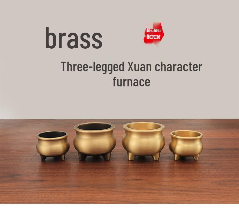 Antique Style Three-Legged Copper Incense Burner - Brass Sandalwood Holder for Household Use