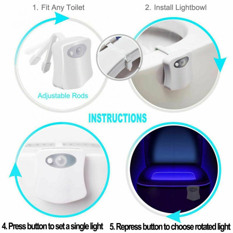 Flexible 8 Colors LED Toilet Bowl Night Light Motion Sensor Bathroom Seat Lamp