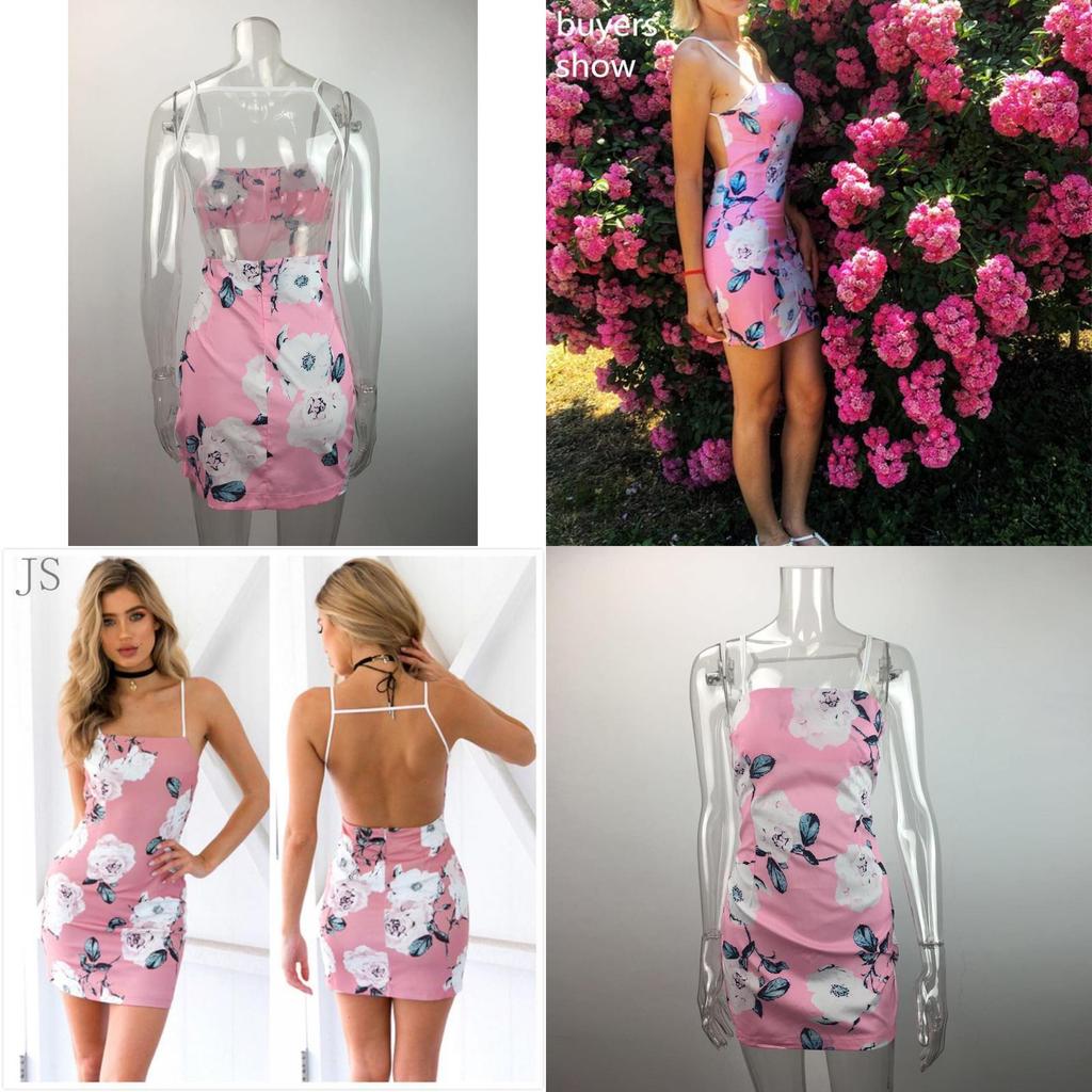 Elegant Women Sleeveless Floral Print Backless Dress For Summer Evening Parties