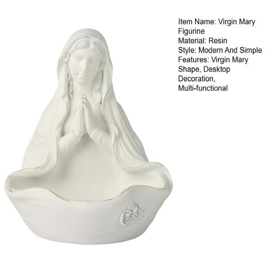 Virgin Mary Statue Rosary Holder Our Lady Rosary Bowl Resin Figurine Sculpture Home Office Bookshelf Desktop Decoration Ornament