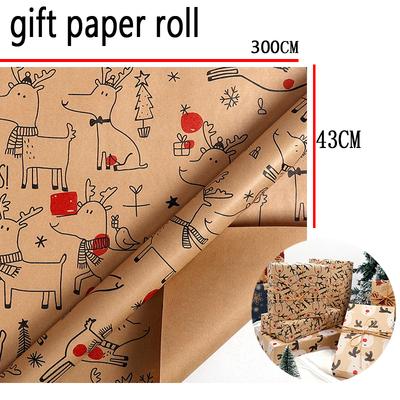 43cm X 300cm 1 Roll Christma Gift Wrapping Paper Roll Large Rolls Packaging Craft Paper for DIY Gifts Handmade Gift Wrapping