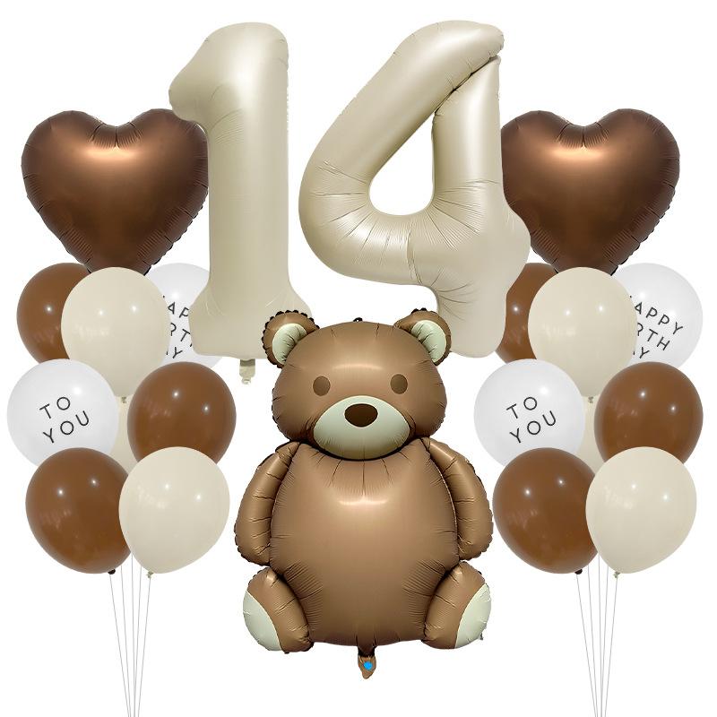 Cute Teddy Matte Bear Balloon Set Vintage Baby Shower Photo Props Birthday Party Scene Arrangement