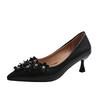 Fine Heel Bright Leather Single Shoes Summer New Pointed Head Shallow Mouth Crystal Flower Set Foot Non-slip High Heels