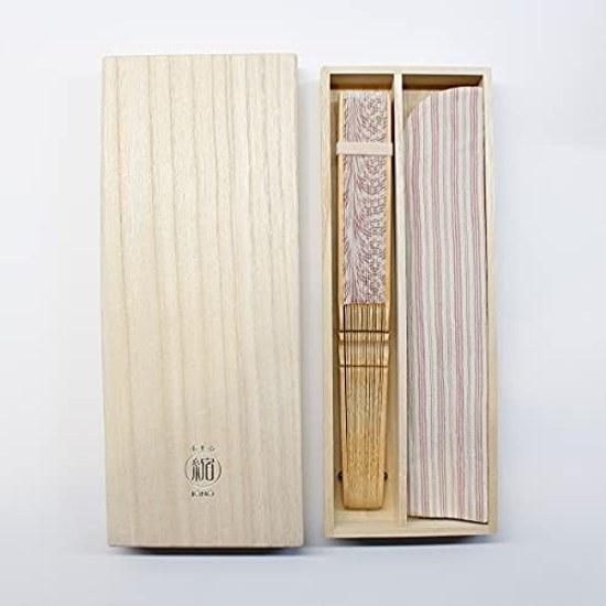 Ojiya Chijimi Folding Fan Striped Red White Linen MaterialIncludes Pouch BoxIntangible Cultural HeritageKimono FabricMade Japan