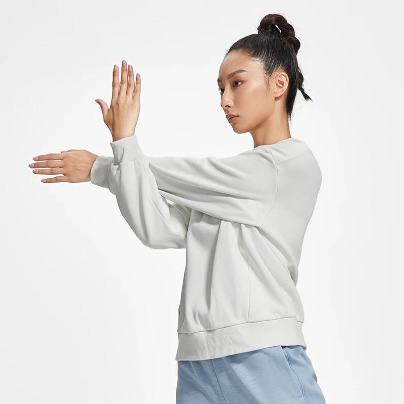 Lining Fitness Series Solid Color Round Neck Pullover Letter Embroidery Fleece Long Sleeve Sweatshirt Women sweatshirt White AWDSA54-6