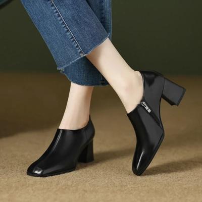 Moda Donna Punta Quadrata Tacchi Alti Autunno Retro Scarpe Donna Tacco Grosso Scarpe con Cerniera Ufficio Professionale Tacchi Alti Tacones Para Mujer