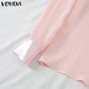 VONDA Women Elegant Solid Color Knot Long Sleeve Blouses