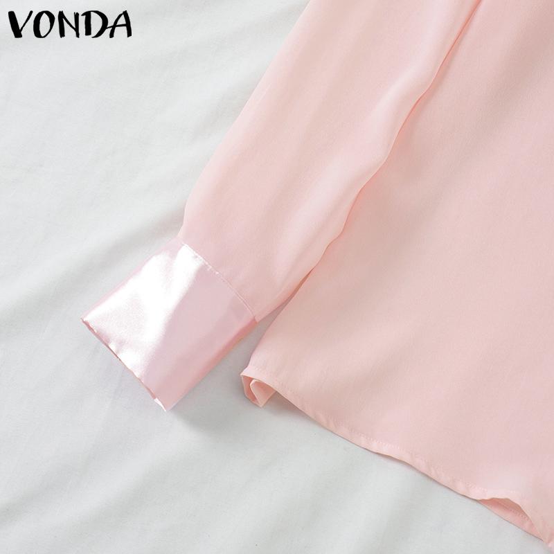 VONDA Women Elegant Solid Color Knot Long Sleeve Blouses
