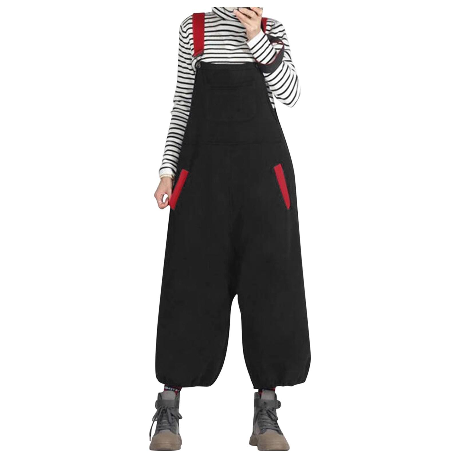 

Женский модный повседневный однотонный комбинезон с карманами, длинный комбинезон с ремешком и пуговицами чёрный