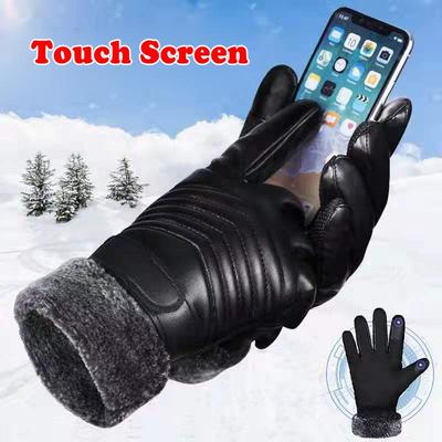 Autumn Winter Velvet Gloves Men Touch Screen Mittens Glove Male Thickening Hiking Riding Outdoor Non-slip Leather Gloves