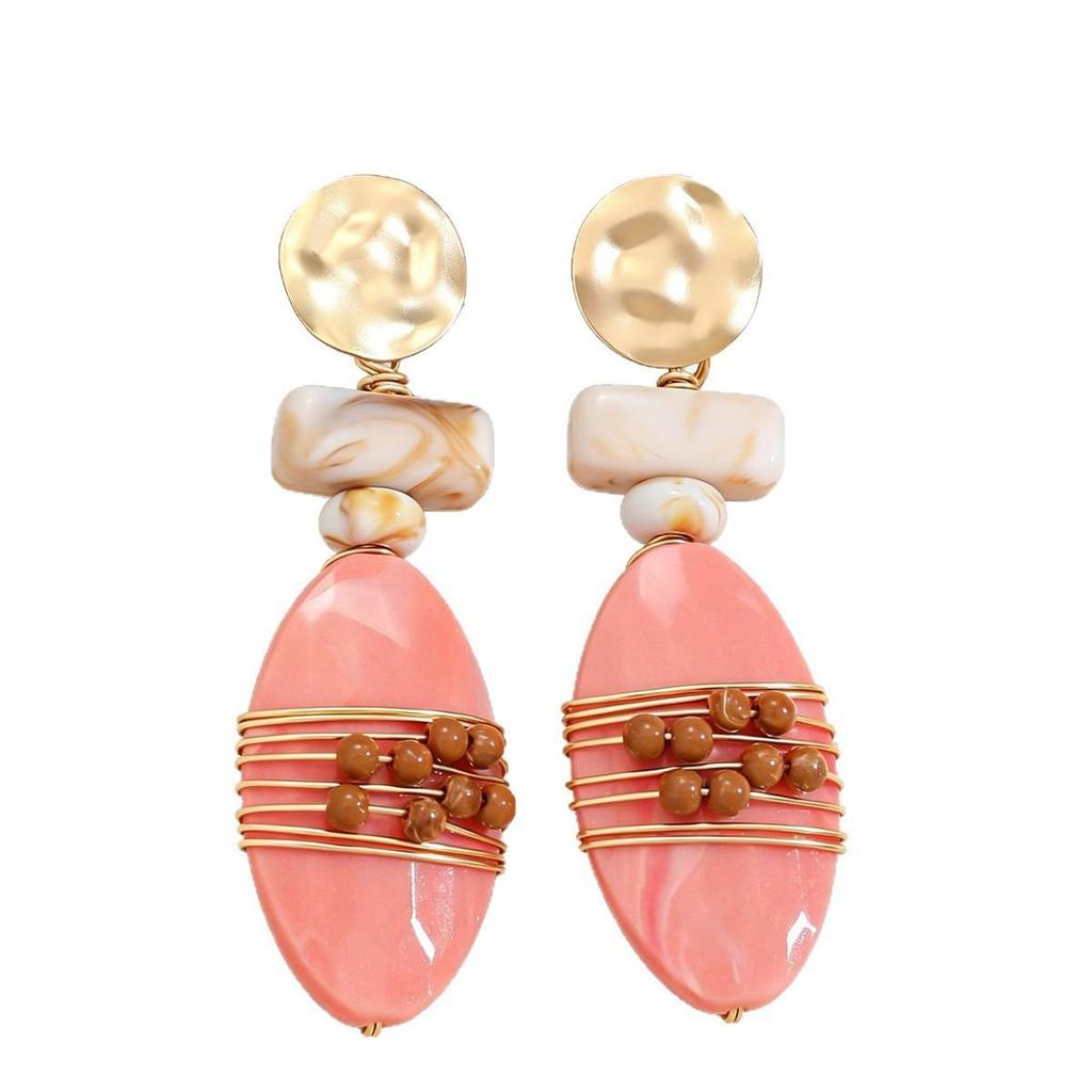 Vintage Maillard Style Pink 3D Geometric Beaded Handmade Wire Wrapped Earrings