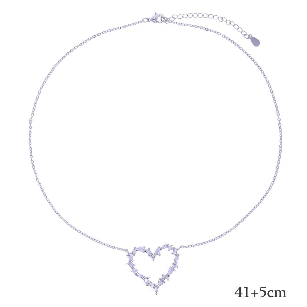 New High Quality Micro Pave White CZ Heart Charm Link Chain Necklace Minimal Delicate Lover Girlfriend Fashion Jewelry