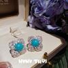 Jewelry, Handmade Wheat Ear Water Drop Gem Earrings, Banquet Haute Couture Glazed Flower Ball Snowflake Zircon Brooch Set