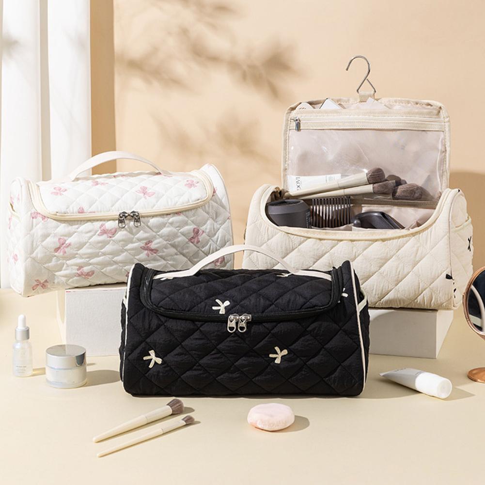 Floral Printed Cosmetic Bag Wide Opening Travel Makeup Case Toiletry Organizer Bag for Women Girls Daily Use