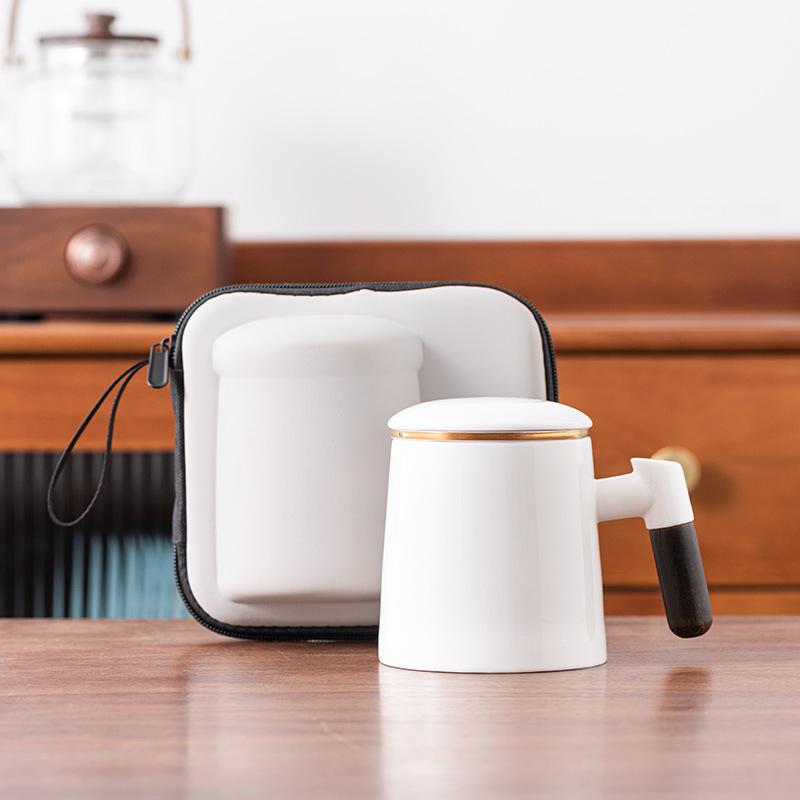 Jade porcelain office mug with lid filter tea water separation teacup ceramic mug portable gift box gift tea set