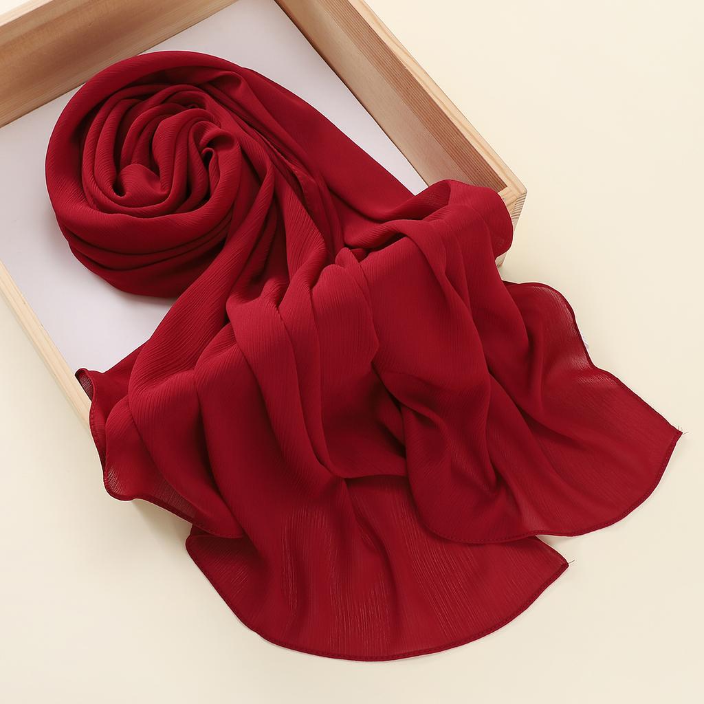 Muslim Plain Crinkle Hijabs Heavy Chiffon Scarf Arab Crepe Shawl Wraps Islamic Headband Solid Color Foulard Women