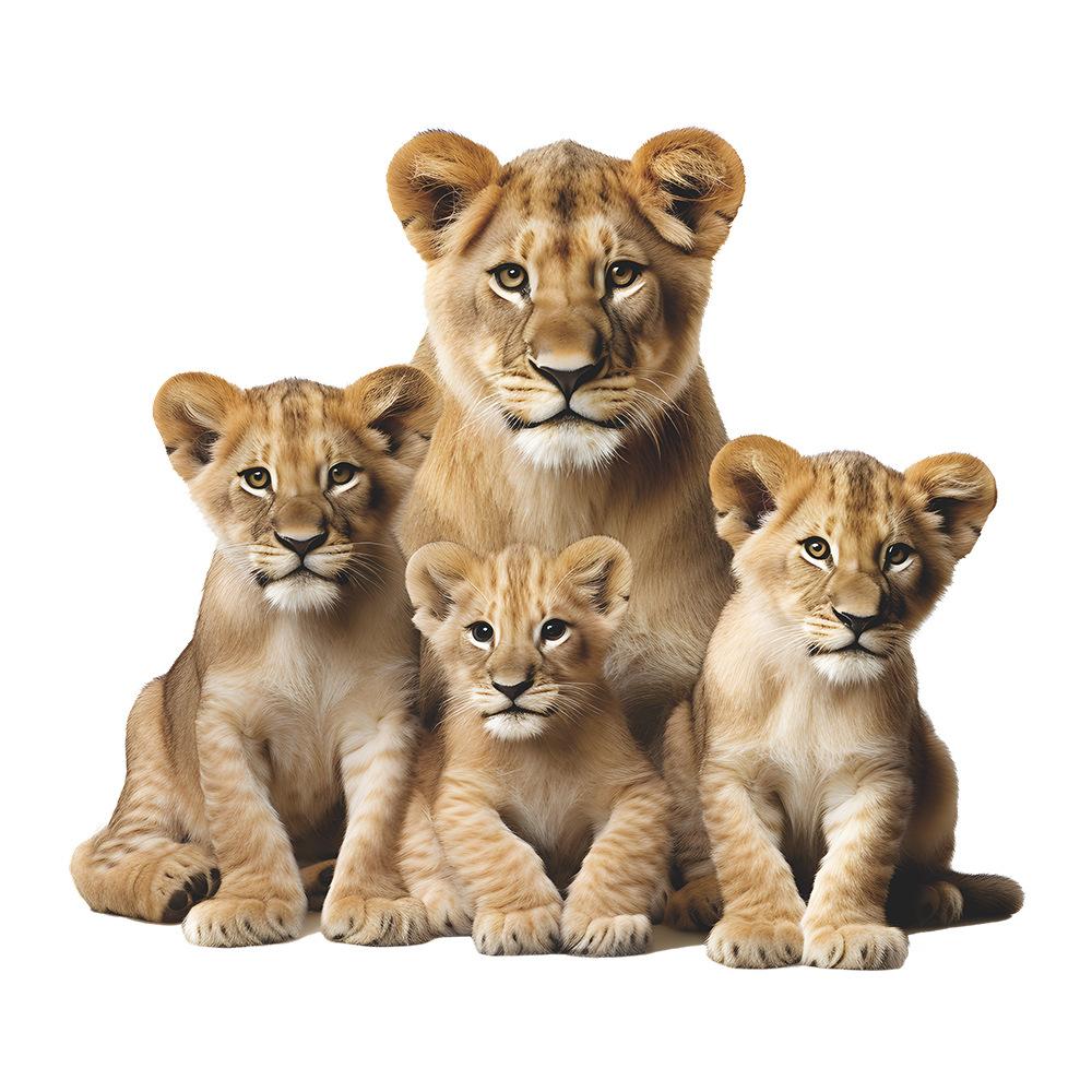 Cartoon Realistisch Eltern-Kind Löwen Fenster Tür Wandaufkleber Selbstklebend für Schlafzimmer Heimdekoration