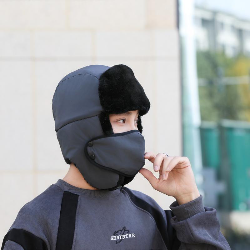 Winter Men's Windproof and Cold-proof Pullover Hat, Fleece Thickened Ear Protection Hat, Outdoor Riding Warm Cotton Hat