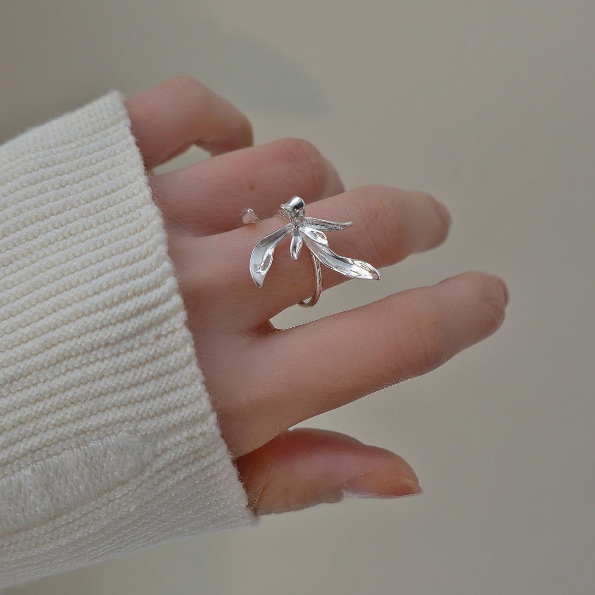 

Кольцо из стерлингового серебра 925 пробы с орхидеей для женщин - Элегантный открытый дизайн, Универсальное для любого стиля Adjustable Open