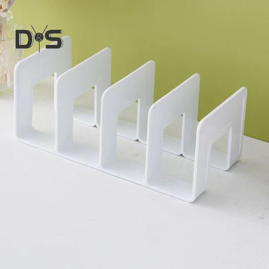 Desk Boodend Storage Organizer Book Support Stand with 4 Vertical Compartments Plastic File Sorter Rack for Book Magazines