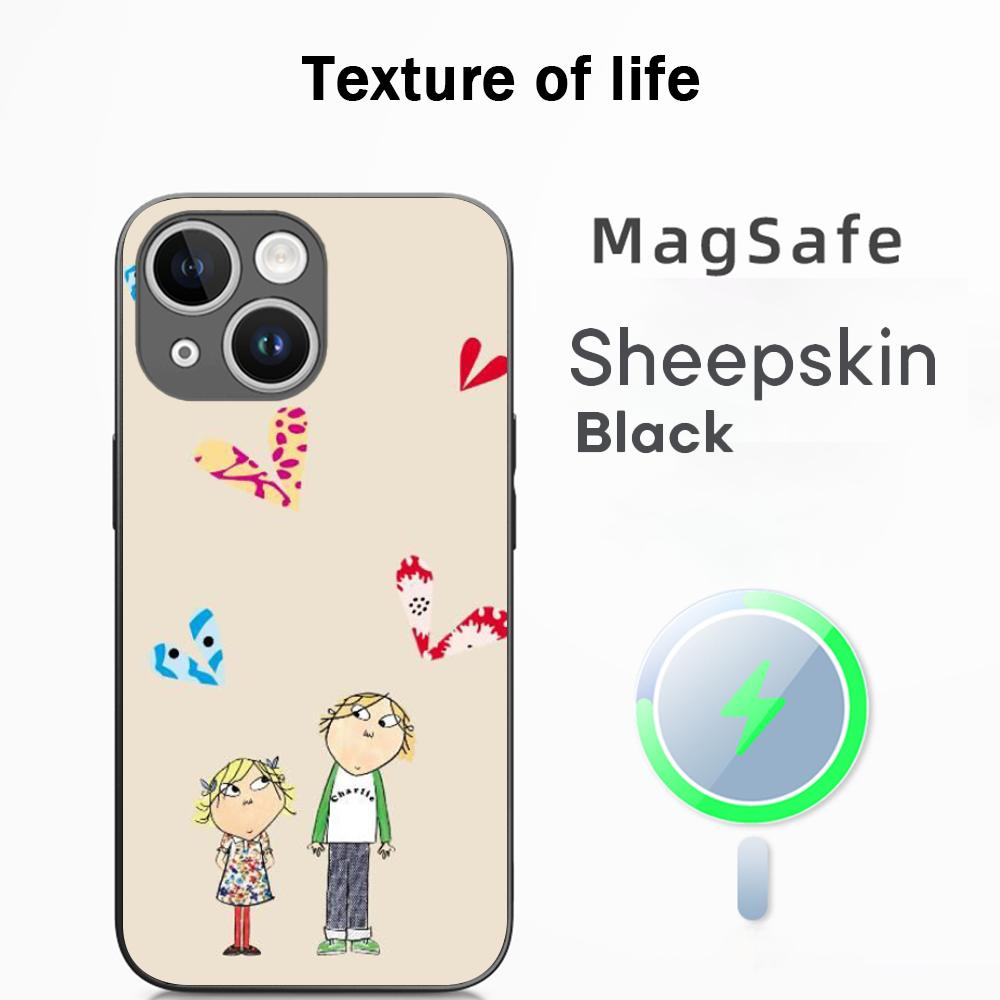 Charlie lola cartoon cute pattern desgin Phone Case For iPhone 16 15 14 13 12 11 Plus Pro Max  High-end Luxury Magsafe Sheepskin