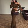 Fashion 2025 New Arrival Fashion Shoulder-Baring Long Sleeve Slim-Fit Top Skirt Suit Sheath Fishtail Dress Two-piece Set