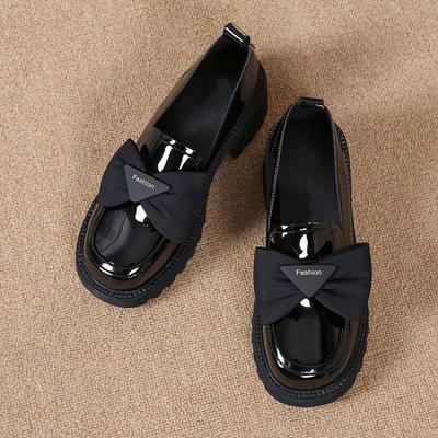 Leder-Einzelschuhe Damen Plateau 2025 Frühling und Herbst neue einpedalige Slipper Damen leichte Schleife Lackschuhe Damen
