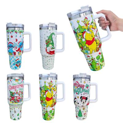 Christmas Tumbler 40 Oz, Merry Christmas Tumbler With Handle And Straw, 40oz Tumbler Maintains Cold Heat And Ice For Hours