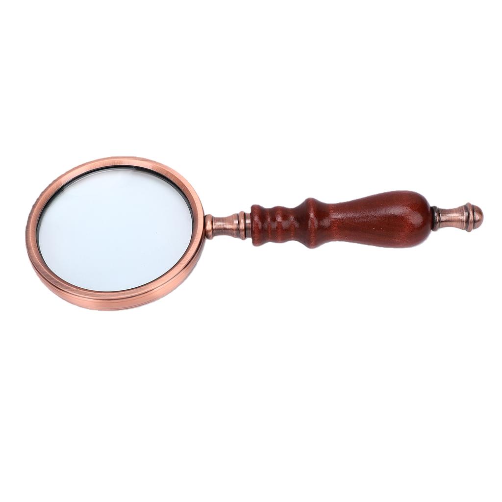 10X Magnifying Glass with Wooden Handle Bronze Color Frame Handheld Magnifier for Reading Inspection Decoration
