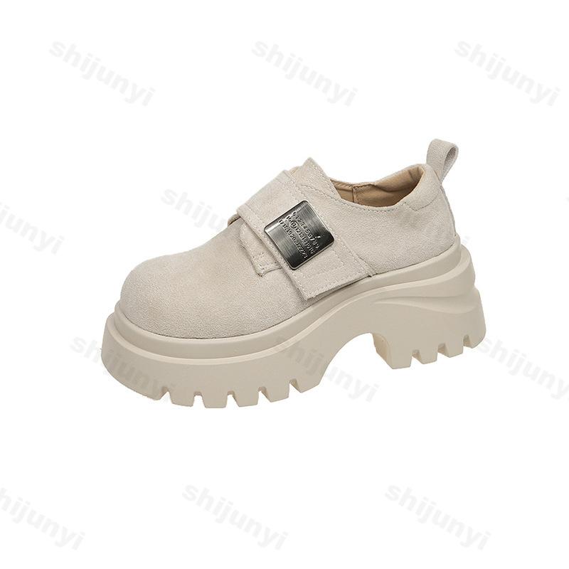 Fashion Women's Platform Loafers 2025 Autumn New Frosted Suede Round Toe Low Help Casual Shoes Comfortable Fashion Vintage Leather Shoes