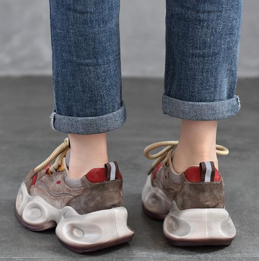 Fashion 6cm Denim Women Vulcanize Breathable Summer Spring Chunky Sneaker Genuine Leather Autumn Platform Comfy Loafer Shoes