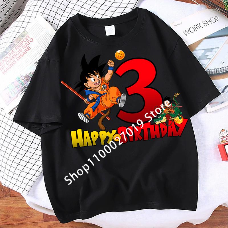 Dragon Ball Goku Children T-shirt Birthday Number Child Short Sleeve Top Fashion Tee Boys Cartoon Anime Cute Kids Clothes Gifts