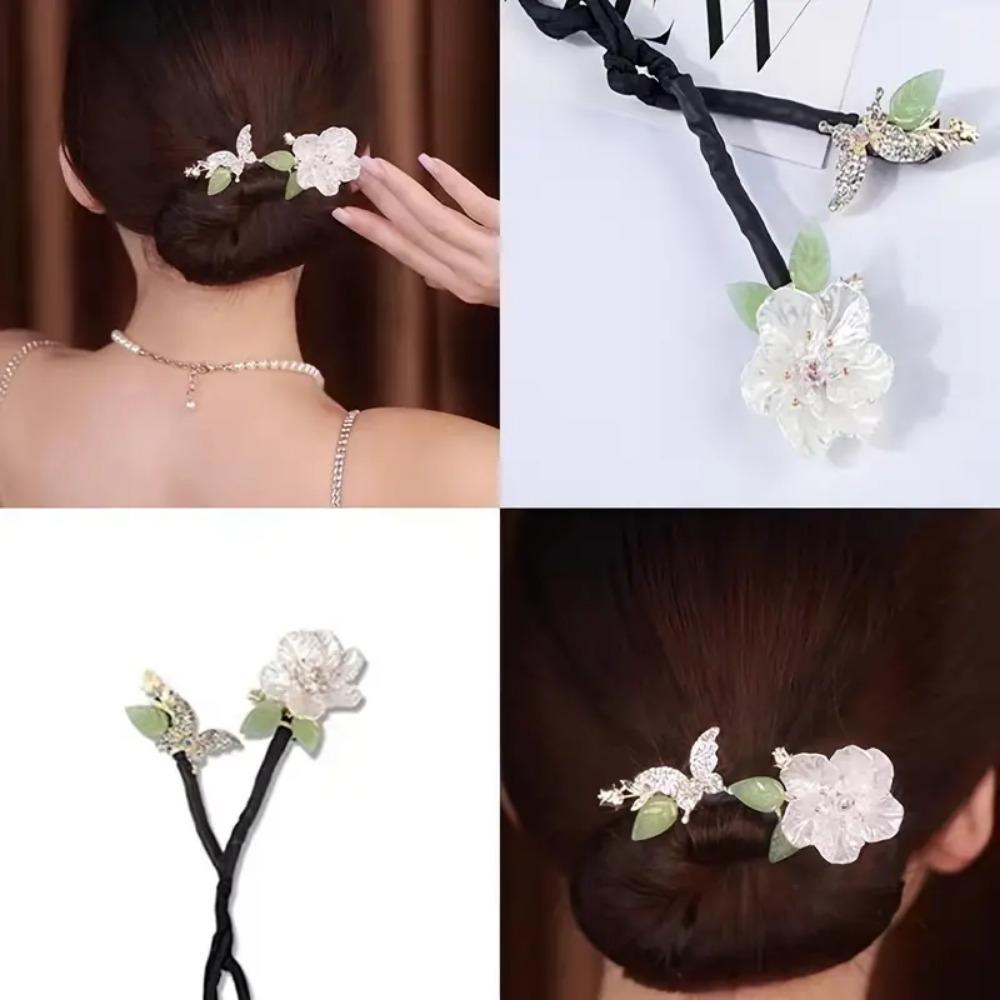Butterfly Camellia Shaped Decor Hair Bun Maker DIY Elegantní Umělé perleťové kamínky Dekor Lazy Hair Curling French Twist Hairstyle Drdol Doplňky do vlasů