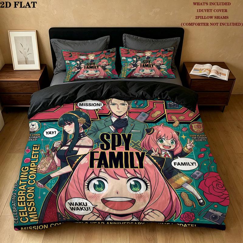 Spy Family Pattern Bedding Quilt Set Quilt Cover Pillowcase Home Birthday Gift(1 * duvet cover + 2 * pillowcase, without core)