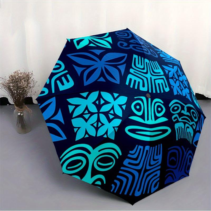 1pc Tiki Patterns Automatic Open/Close Umbrella with One Touch Button,, Windproof Design Lightweight Portable Umbrella for Women & Men6126