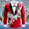 Christmas Men's 3D Fake Suit Christmas Reindeer Pattern Festive Atmosphere Lapel Long Sleeve Shirt Casual Slim Shirt